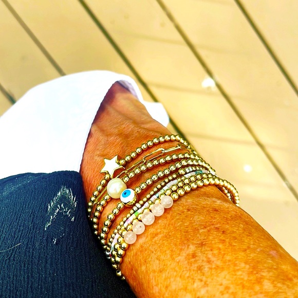 Handmade 14k gold filled bead stretch bracelet. Add to your stack! - Picture 5 of 11